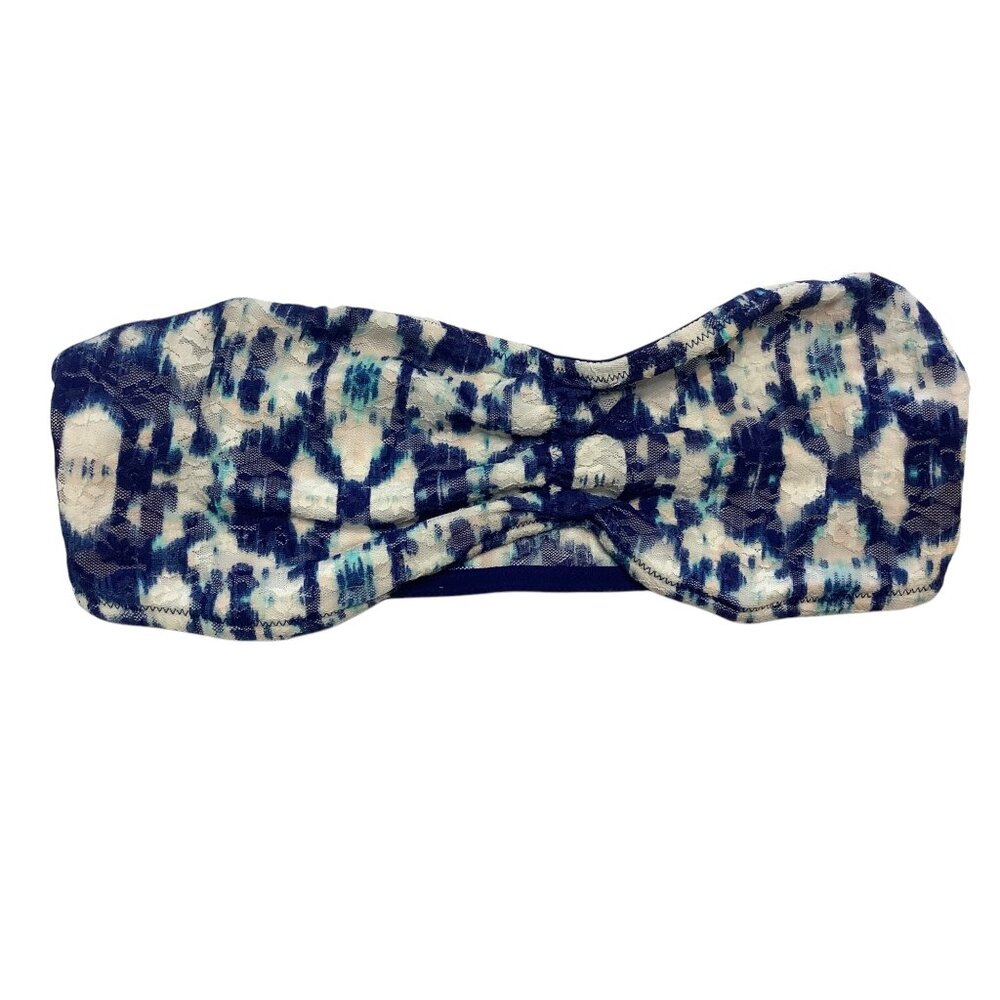 Victoria's Secret Pink Lace Bandeau Bra Medium Blue Abstract‎ Print Strapless